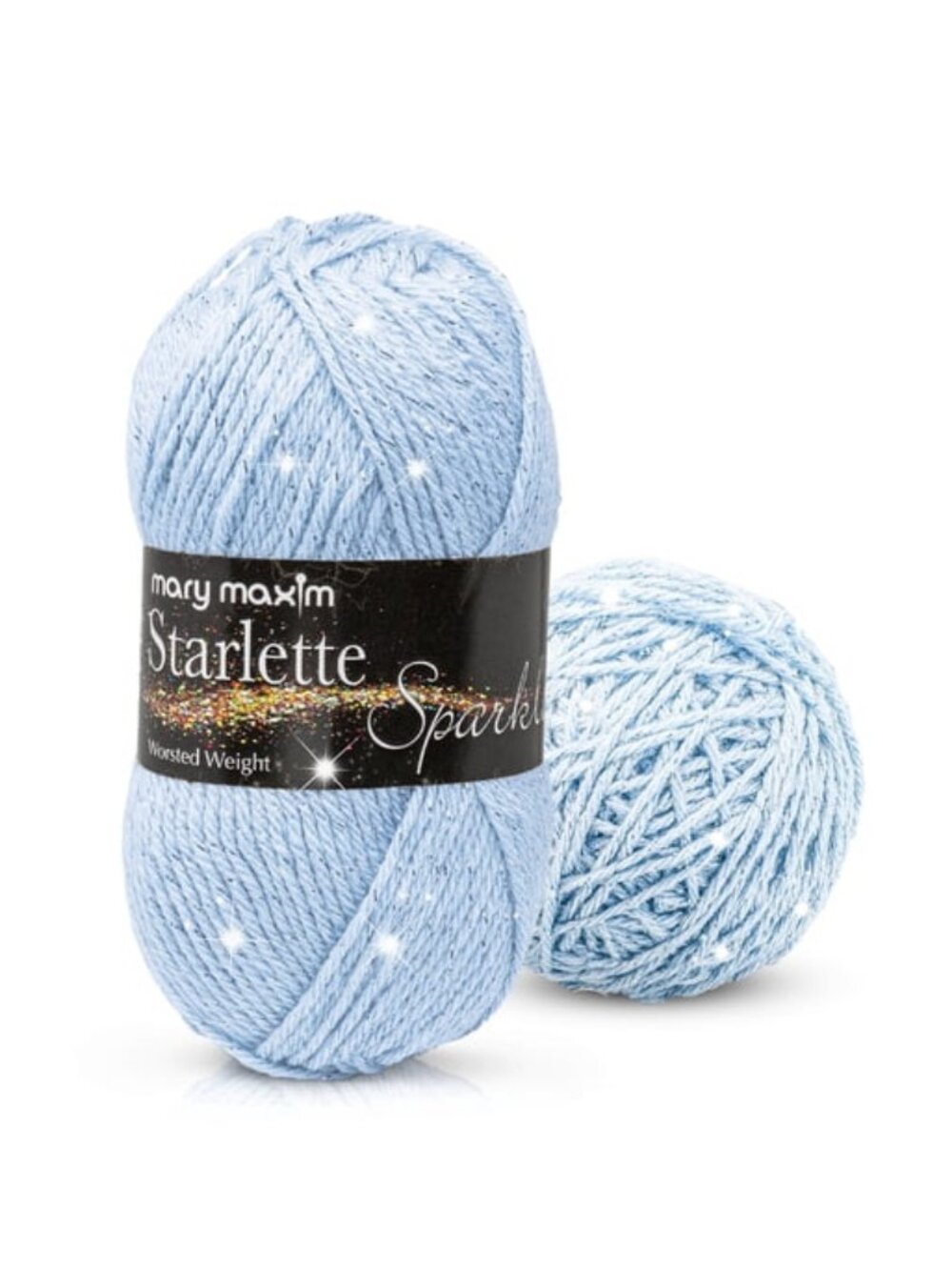 LOT of 6, Mary Maxim Starlette Sparkle Yarn Ice Blue Glitter Yarn